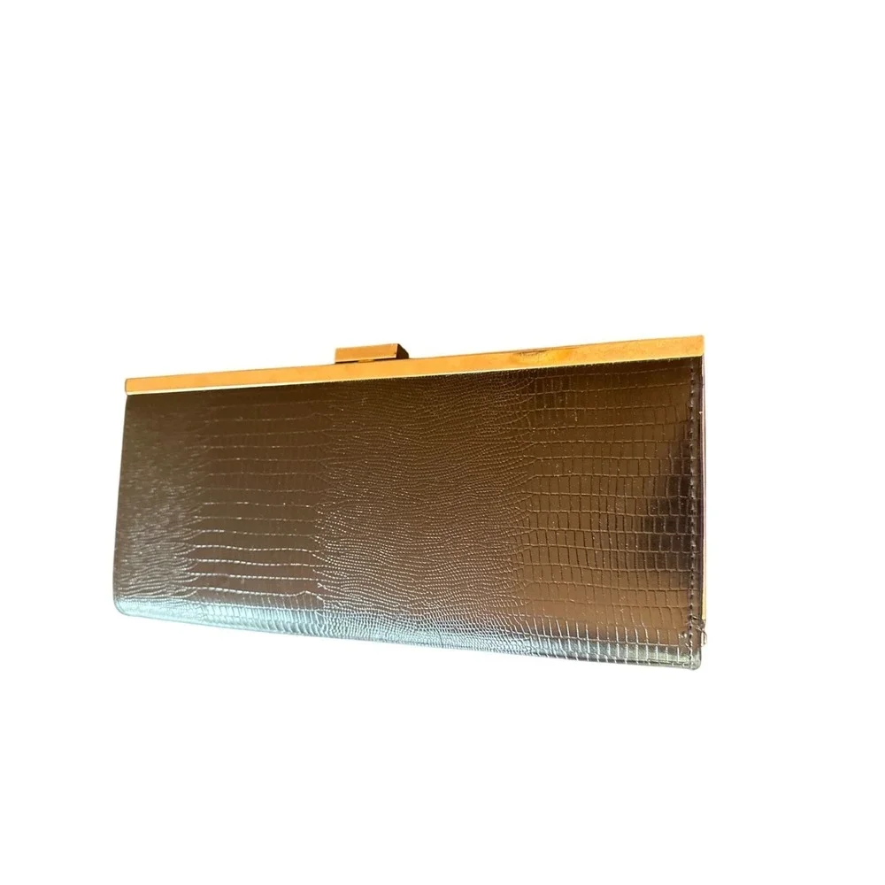 Style &‎ Co. Faux Crocodile Black Clutch Wallet With Gold Trim Prom Formal Dance
